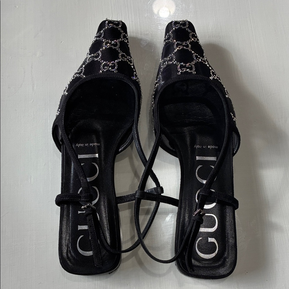 Gucci mesh crystal slingback flats